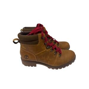 Timberland Women's Boots - Caramel Brown / Red Laces - Size 6.5